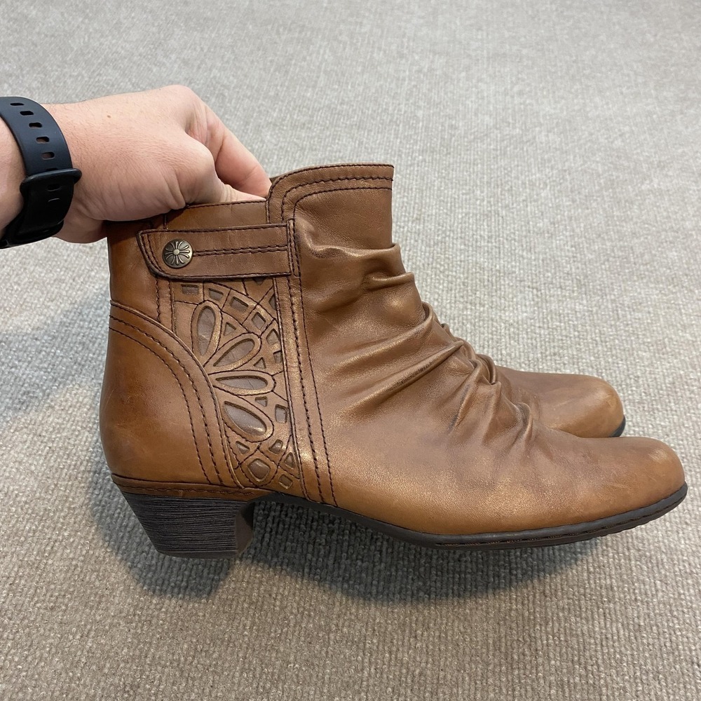 Rockport Booties Womens Size 12 Brown Leather Ankle Zip Block Heel CBD51AL 21 - Picture 2 of 13